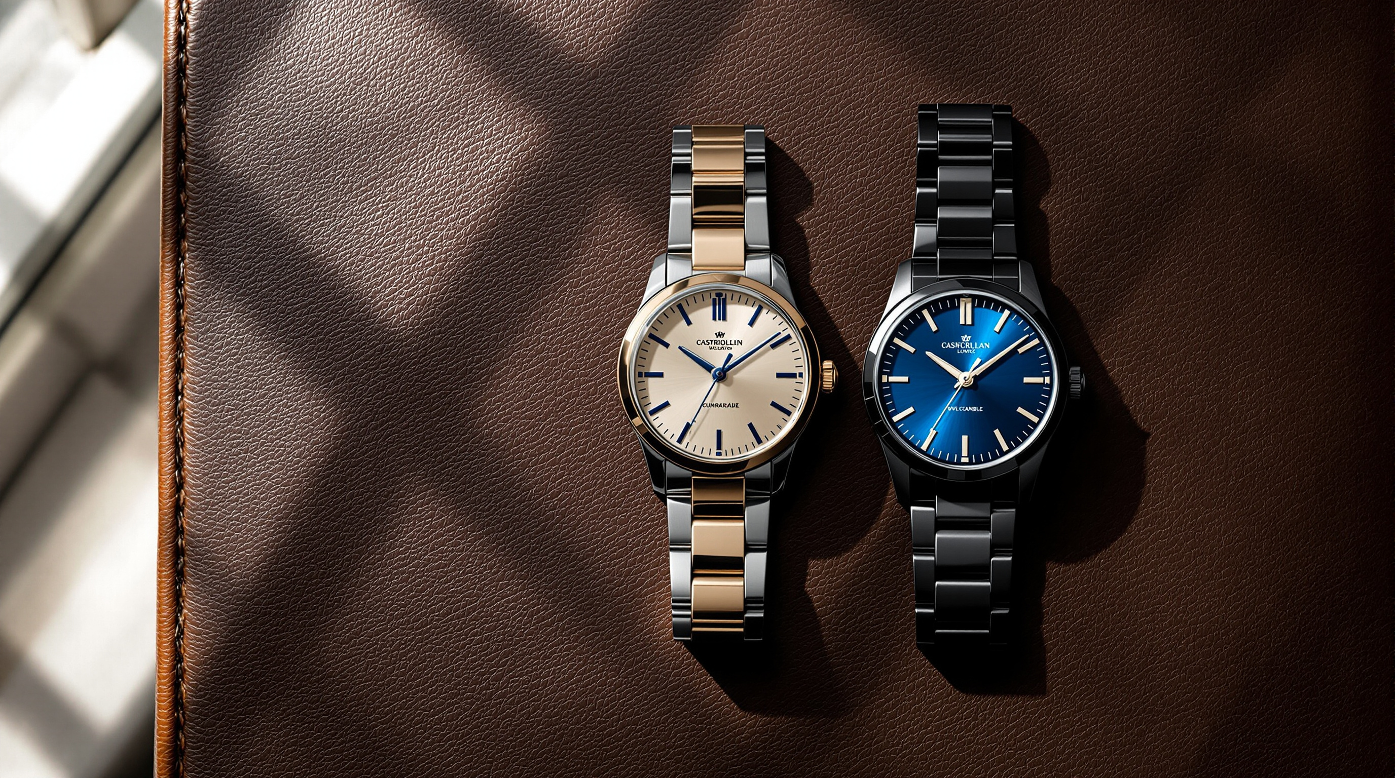 Luxury watch collection on aged leather